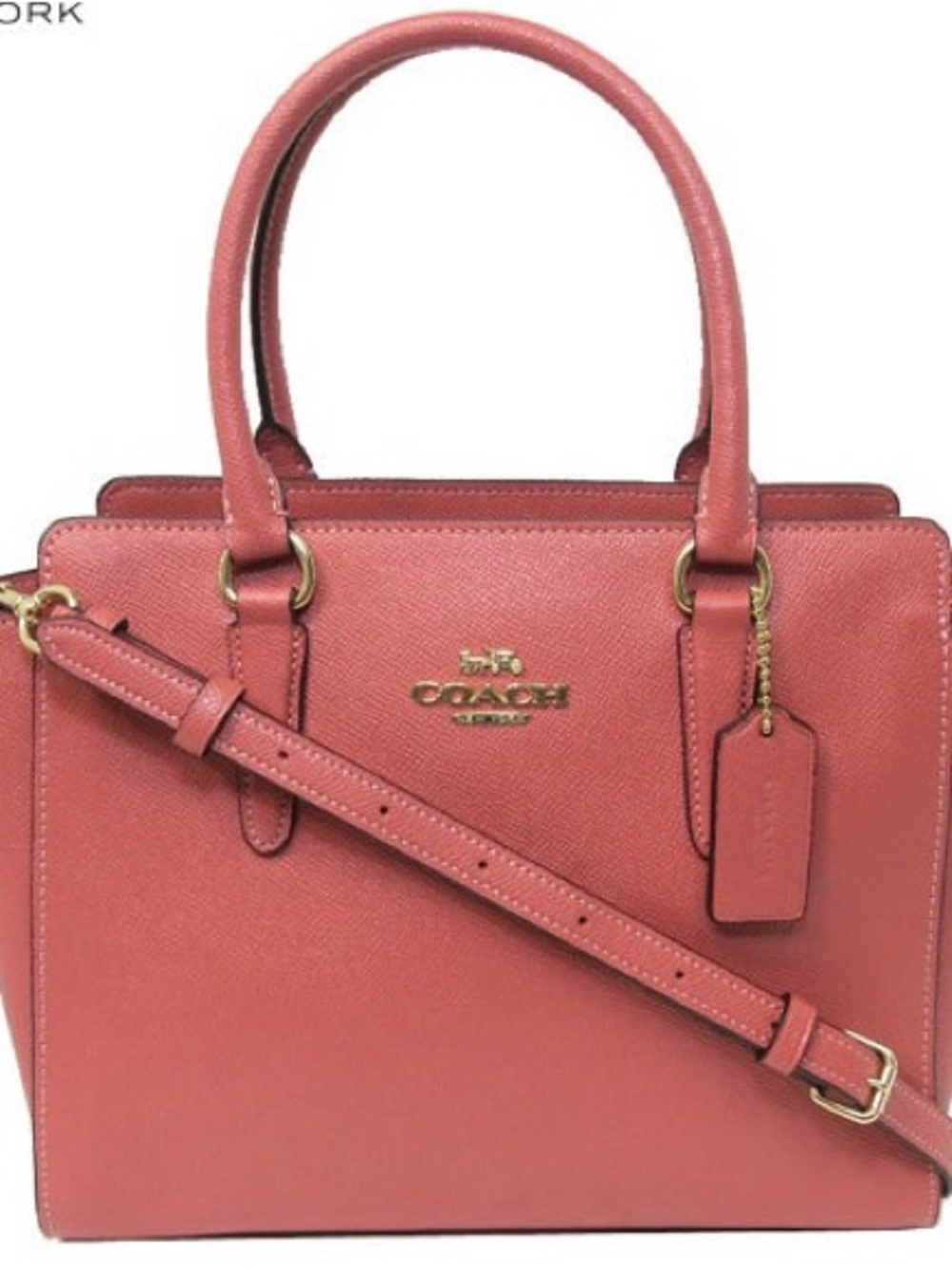 Coach Mini Surrey Carryall Crossbody Handbag Coral Pink Pebbled Leather Purse